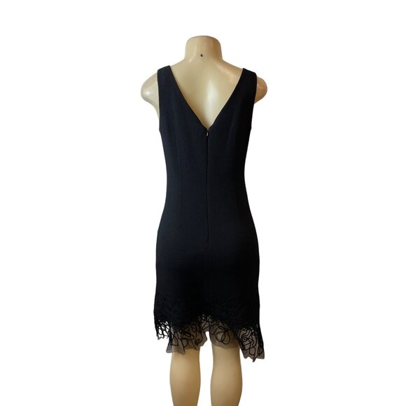 Teri Jon Black Sleeveless Lace Hem Sheath Knee Length Dress Size 4 - Picture 2 of 7